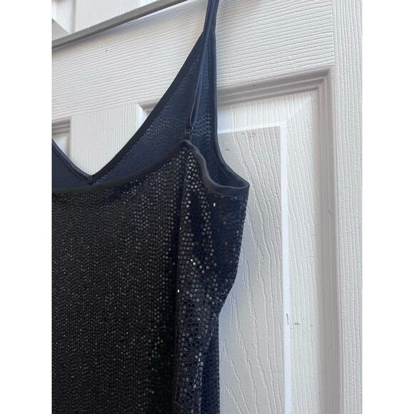 Bebe New Black Sequin Spaghetti Strap Bodycon Mini Dress Size XL - Picture 4 of 11